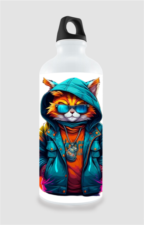 Shop Unisex Sipper Bottle - Premiumphoto Trendyandcoolcatwithhoodiejacketandwearingeyeglasstshirtdesign 1 online at Printnexo. High-quality print finish and fast delivery across India.